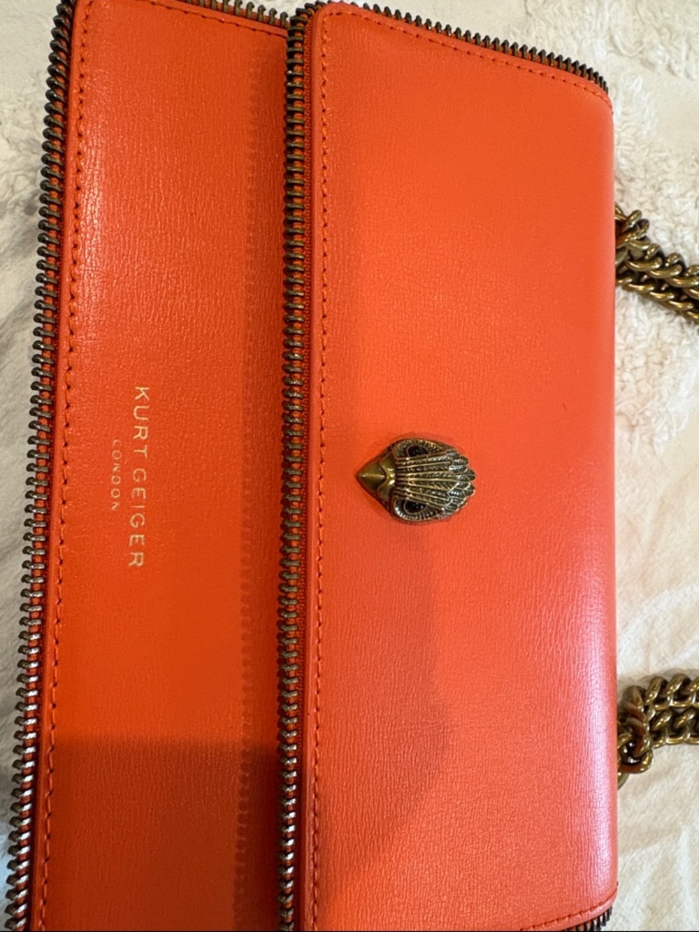 Kurt Geiger Orange Leather Crossbody with Antique Gold Chain - Picture 2 of 5